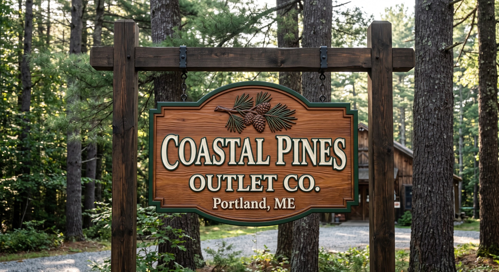 Coastal Pines sign mounted between timber posts