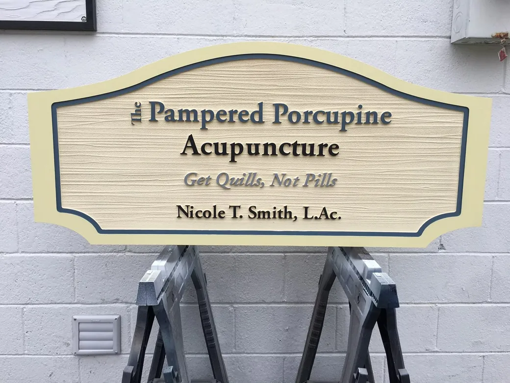 Pampered Porcupine Acupuncture Routed Business Sign