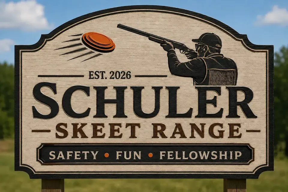 Schuler Skeet Range custom dimensional sign made in our shop