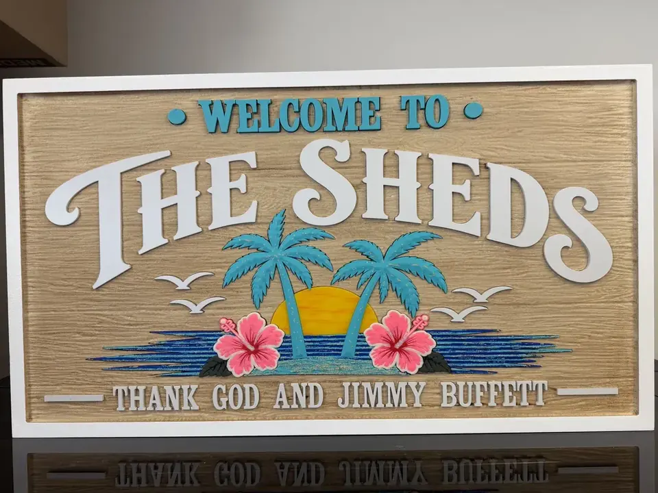 Finished The Sheds raised lettering sign