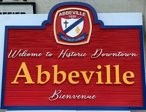 City of Abbeville welcome sign with dimensional border and lettering