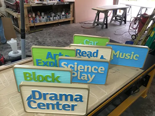 Colorful school activity center directional sign set