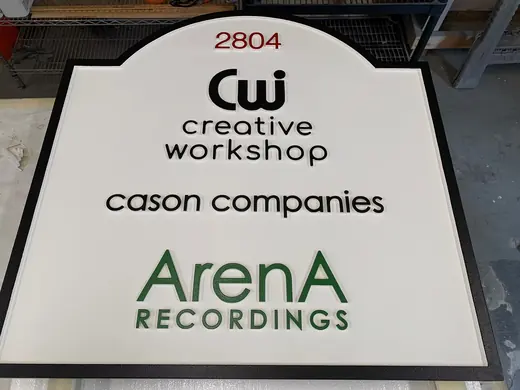 Creative Workshop Cason Companies Arena Recordings sign panel