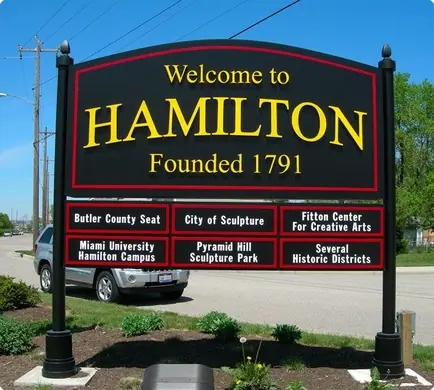 Welcome to Hamilton Ohio community entrance sign